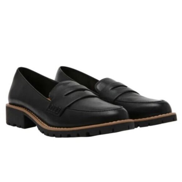 DV Dolce Vita 6 Lug Loafer Crisp Chunky Heel Slip On Shoes Vegan Suede Black - Picture 1 of 9